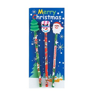画像: クリスマス消しゴム付鉛筆（3本セット）